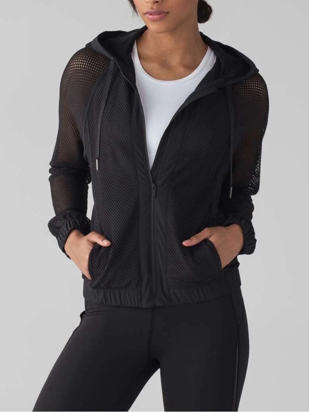 Lululemon Mesh On Mesh Full Zip Track Jacket Pockets Black LW4AGNS size medium